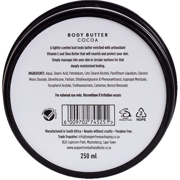 Pepper Tree Essentials Cocoa Body Butter 250ml - Image 2