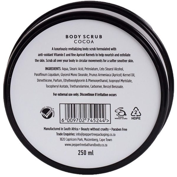 Pepper Tree Essentials Cocoa Body Scrub 250ml - Image 2