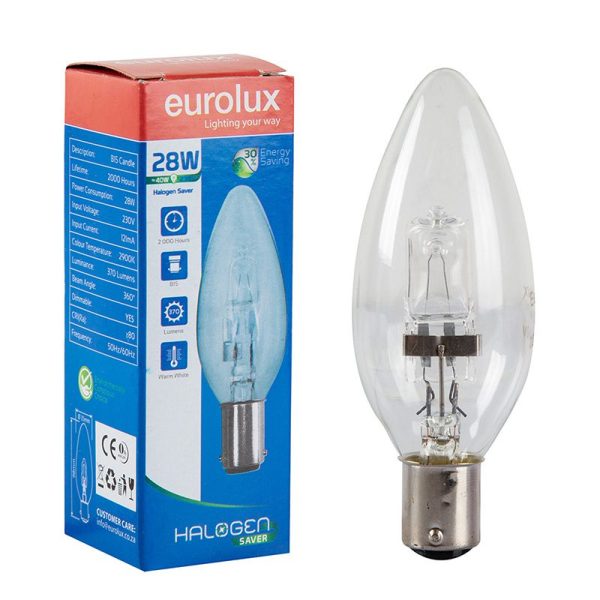 EUROLUX G848 B15 28W Clear Candle Halogen Saver