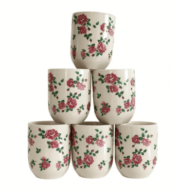 Ceramic Tea Cup Set of 6 - Red Roses A042B