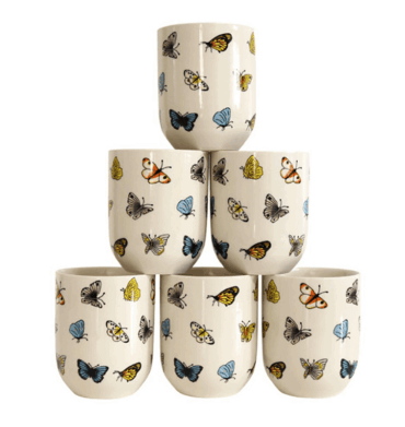 Ceramic Tea Cup Set of 6 - Small Butterflies A050B