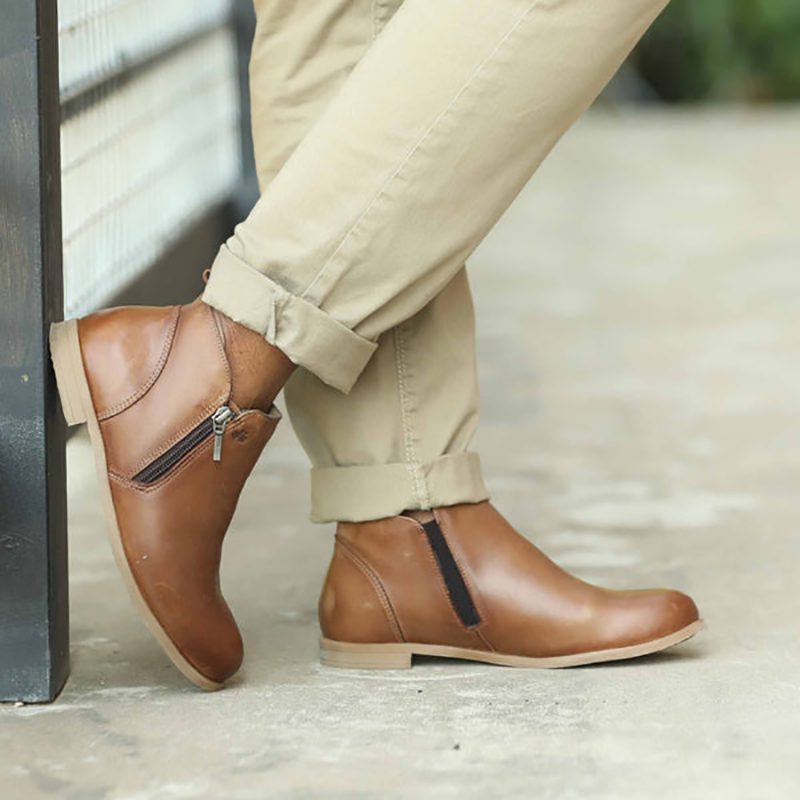 Brown low clearance cut ankle boots