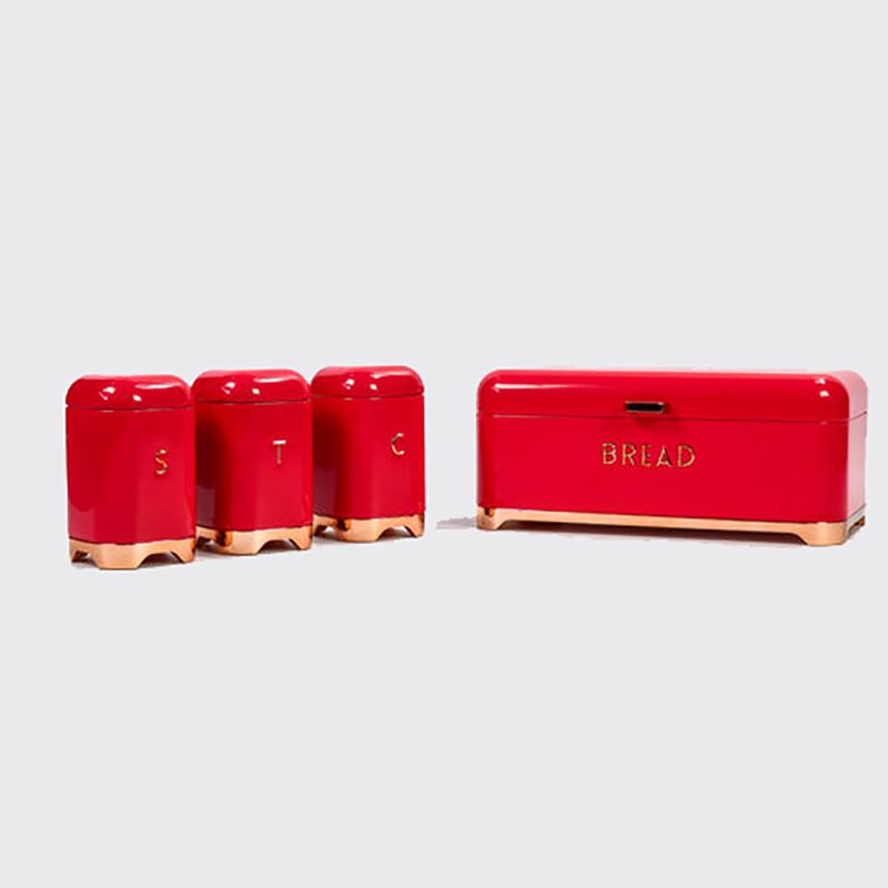 Continental Homeware Red Bread Bin with Rosegold Base
