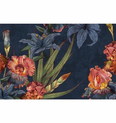 Floral Navy Lilies and Iris Painting Bathmat 50x80cm