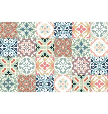 Waltex Pattern Teal and Orange Tile Bathmat