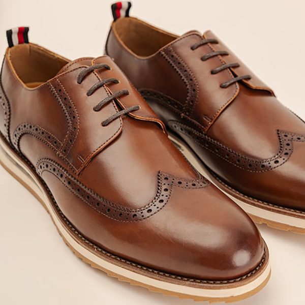 Polo Leather Brogue Casual Lace Up Tan - Image 2