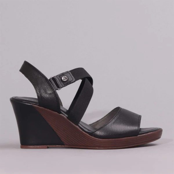 Froggie Crossover Wedge Sandal in Black - 12288