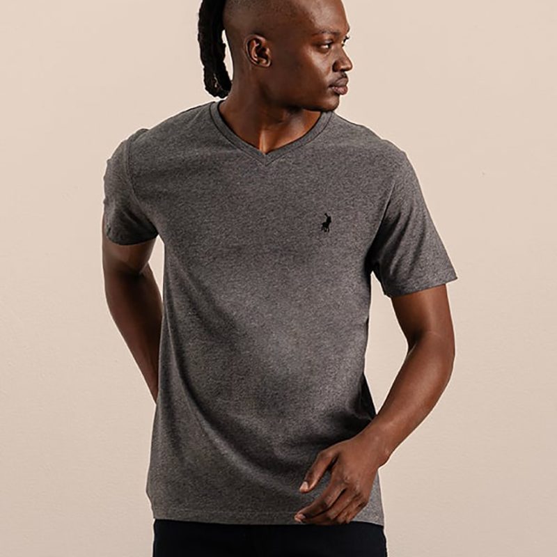 Polo V Neck T-Shirt Charcoal