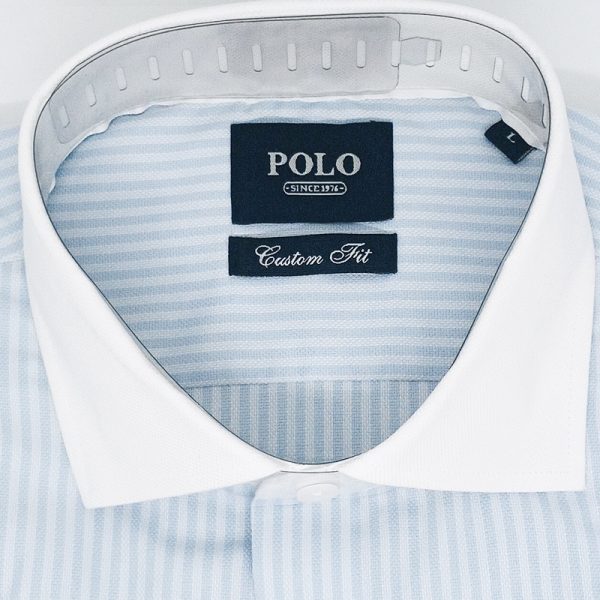 Polo Long Sleeve Shirt Formal Contrast Blue - Image 2