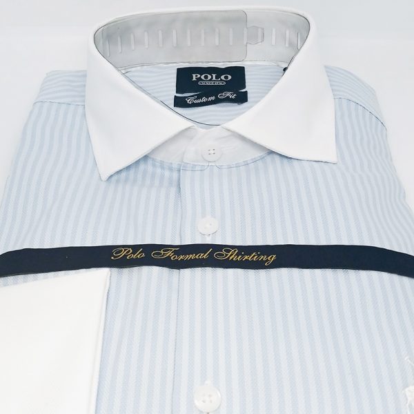 Polo Long Sleeve Shirt Formal Contrast Blue - Image 5