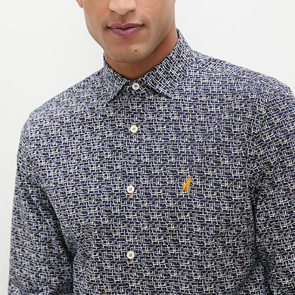 Polo Geometric Printed Long Sleeve Shirt Navy