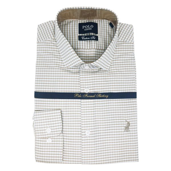 Polo Long Sleeve Shirt Micro Gingham Stone