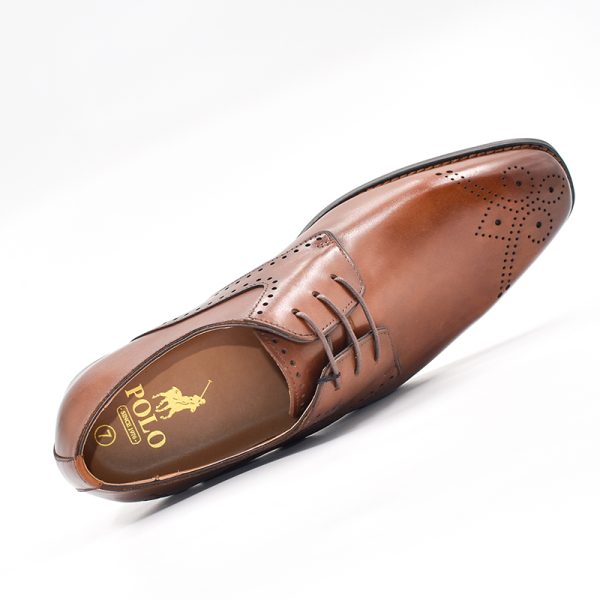 Polo Perforated Gibson Lace Up Tan Shoes - Image 4