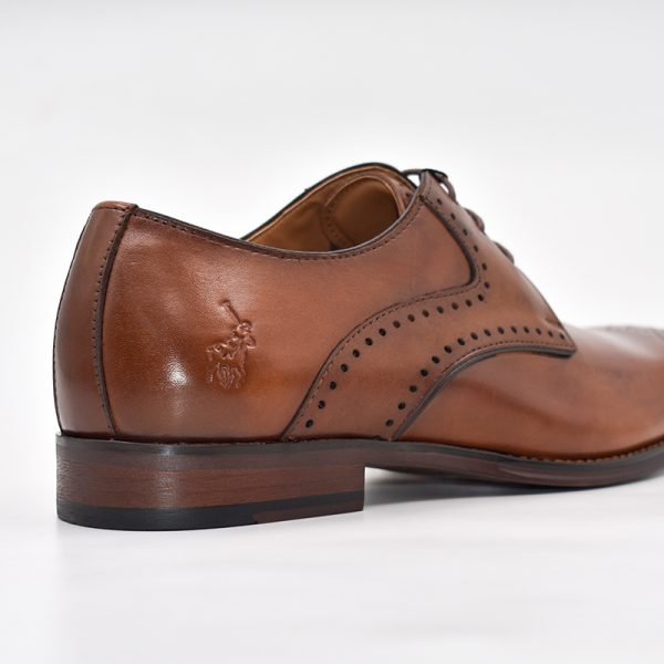 Polo Perforated Gibson Lace Up Tan Shoes - Image 2