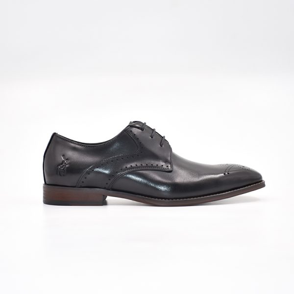 Polo Perforated Gibson Lace Up Black Shoes