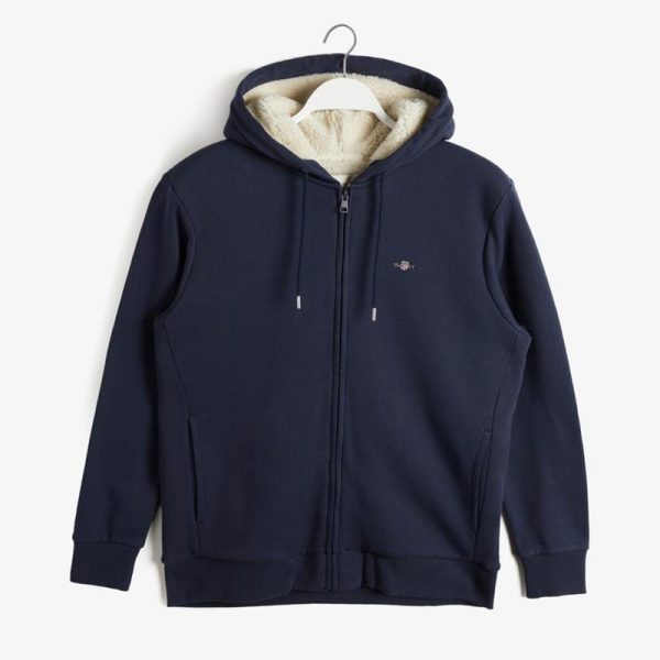 Gant Sherpa Fleece Zip Hoodie Navy - Image 4