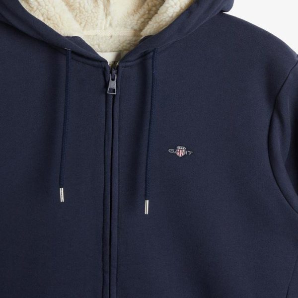 Gant Sherpa Fleece Zip Hoodie Navy - Image 3