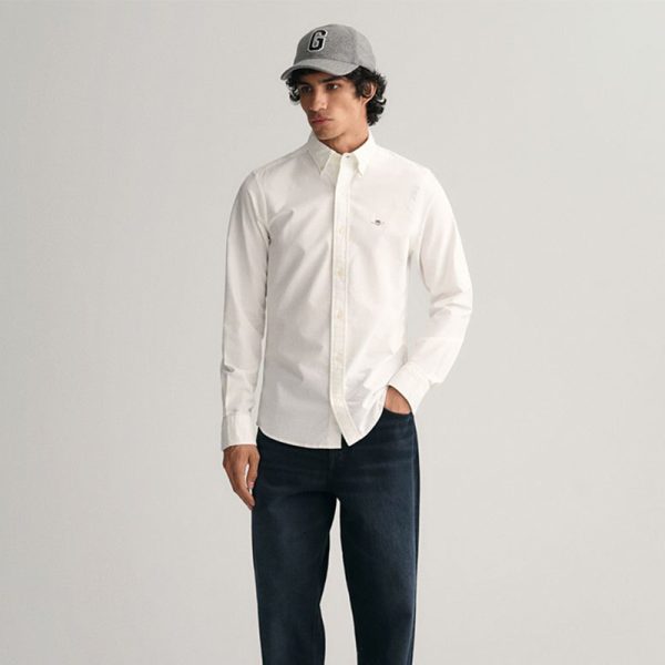 Gant Slim Oxford Long Sleeve Shirt White - Image 5