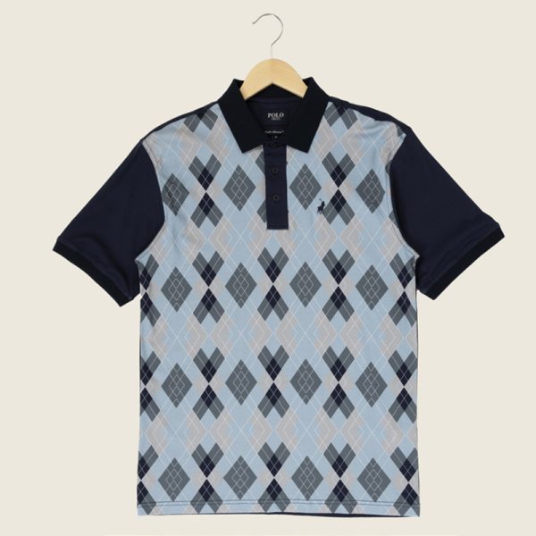 Polo Short Sleeve DM Argyle Printed Golfer Blue