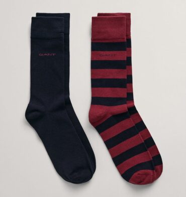 Gant 2 Pack Bar Stripe & Solid Socks Burgundy