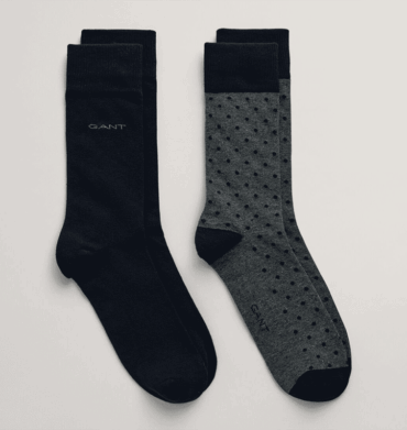 Gant 2 Pack Dot & Solid Socks Charcoal