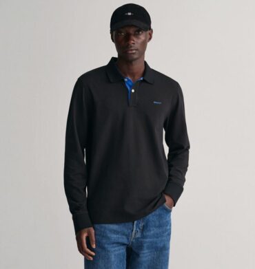 Gant Contrast Piqué Long Sleeve Black Golfer