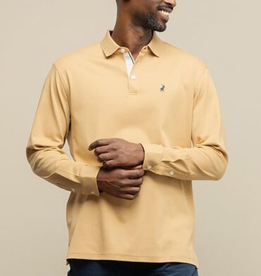 Polo Long Sleeve Double Face Mercerised Golfer Camel