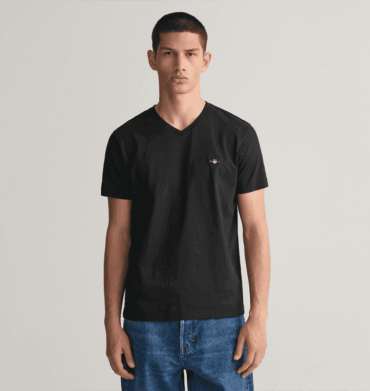 Gant Slim Fit Shield V-Neck T-Shirt Black