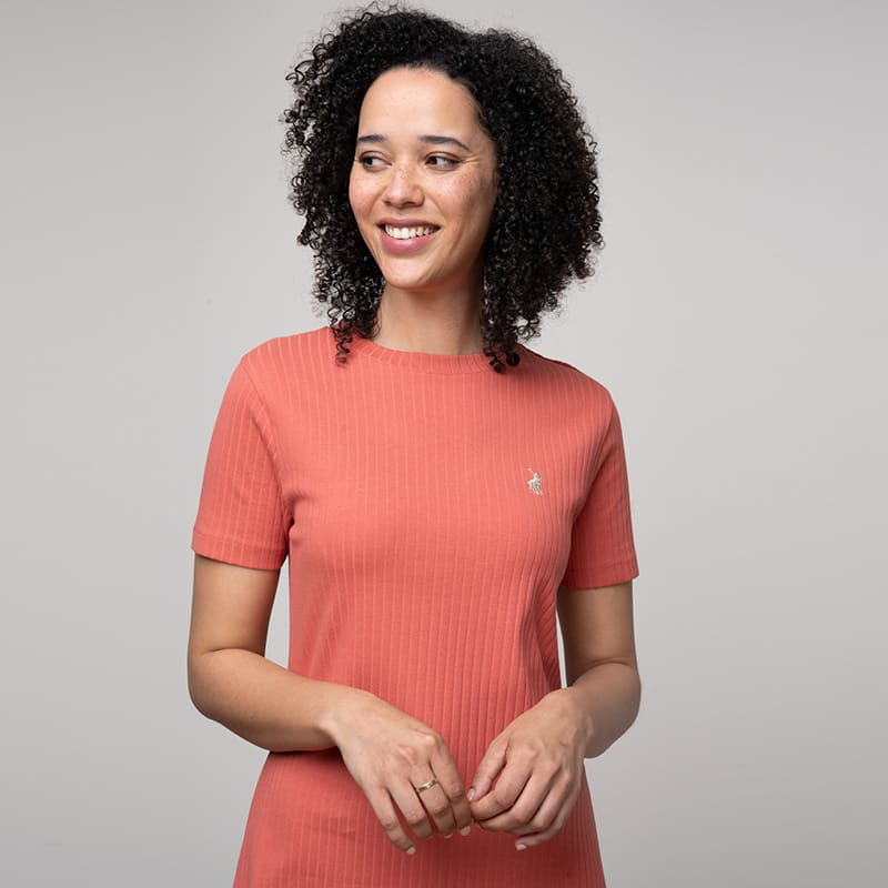 WMN LUCY SS CASUAL RIB DRESS_BRICK