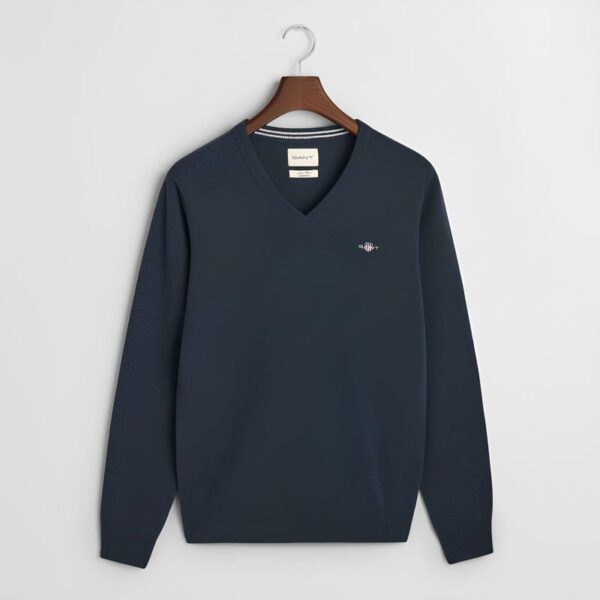 Gant Superfine Lambswool V-Neck Sweater Denim - Image 5