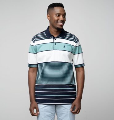 Polo Men's Verigated Stripe Short Sleeve Golfer Navy