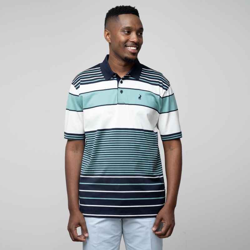 Polo Men's Verigated Stripe Short Sleeve Golfer Navy