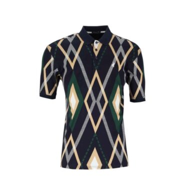 Polo Mens Argyle Short Sleeve Golfer Navy and Green