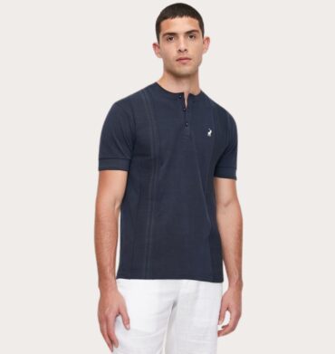 Polo Ribbed Short Sleeve Tee-Navy