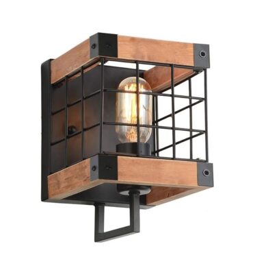 ELR-7001-WBL Light Wood and Black Grid Wall Light