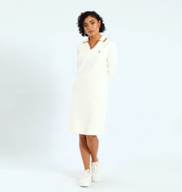 Polo Sam Long Sleeve V-Neck Dress Off-White