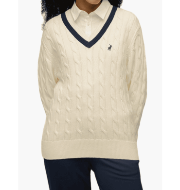 Polo Jane Long Sleeve V-Neck Cable Knit Birch