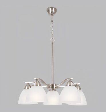 BS CH167/5 Satin Chrome Chandelier Frosted Glass