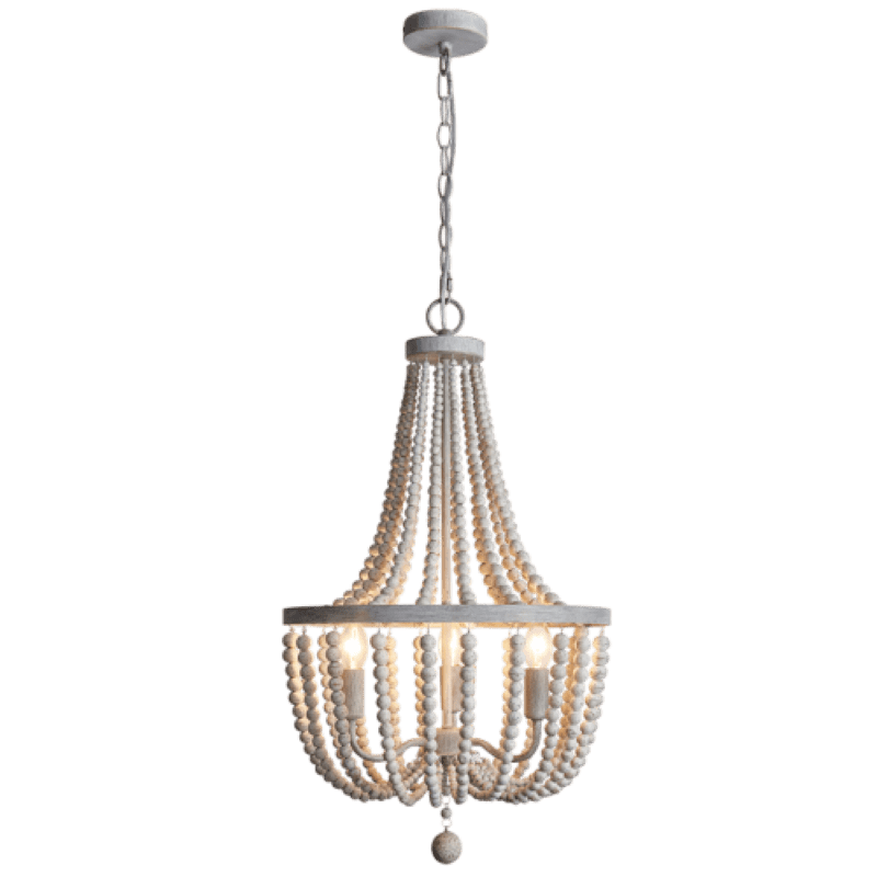 BS CH892/3 Bead Metal & Wood Bead Chandelier White