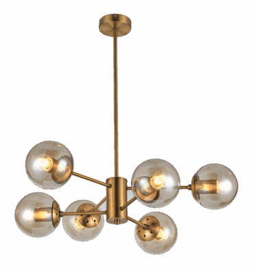 CH534/6 GOLD Metal And Amber Glass Chandelier