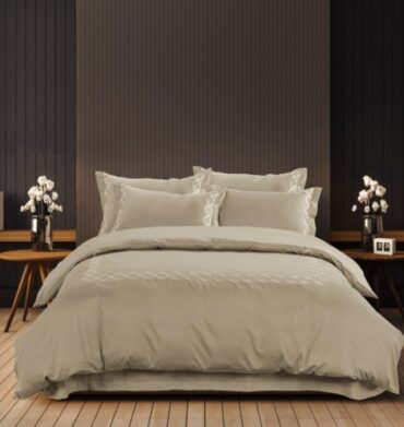 Cotton Co 600TC Victoria Embroid Duvet Cover Stone