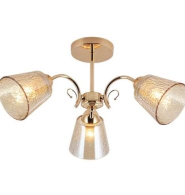 BS CH492/3 Gold Metal Chandelier Amber Glass Gold