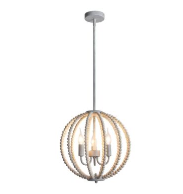 BS CH896/3 BEAD Metal Wood Bead Chandelier White Washed