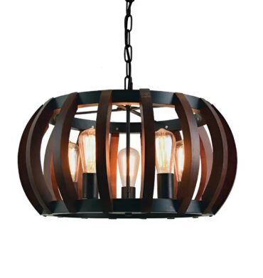 Superlume 5 Light Dark Wood and Black Pendant