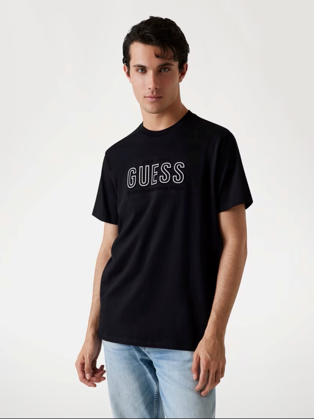 Guess Basic Embroidered Black Tee