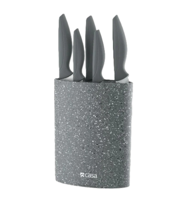 Grey Marble 6Pc Knife Set & Block