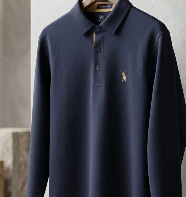 Polo Golfer Long Sleeve Double Face Navy