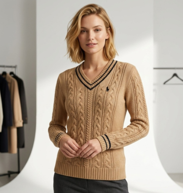 Polo Jane Long Sleeve Knit Jersey Camel