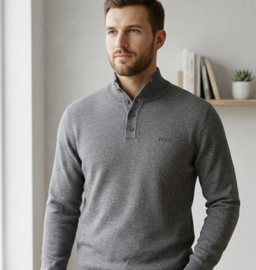 Polo Funnel Knitwear Charcoal Melange