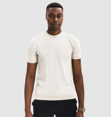 Calvano Men's Premium Beige Knit Short Sleeve T/Shirt